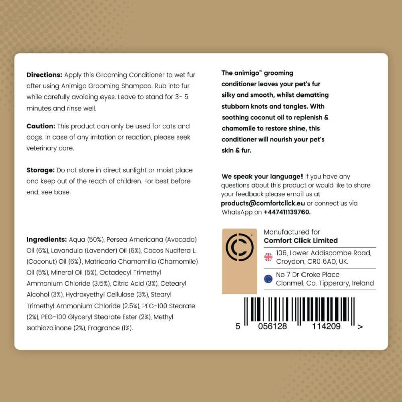 grooming conditioner back label